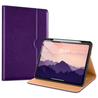 Imagem de VIKESI Capa para iPad Pro 13 (M4) 2024, capa de couro com suporte para Apple Pencil, despertar/hibernar automaticamente, vários ângulos de visualização, alça e bolso embutidos, roxo escuro