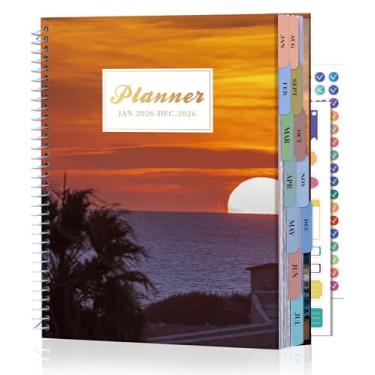 Imagem de CAGIE Agenda 2026: 12 meses de janeiro de 2026 a dezembro de 2026 agendas semanais e mensais de 21,6 cm x 28 cm em espiral grande para mulheres, agenda diária anual com abas adesivas, pôr do sol