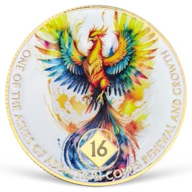 Imagem de Medalhão colorido de 16 anos NA Medalhão NA AA Moeda de Sobriedade com Serenity Prayer NA Recovery Chip Celebrando Vida Limpa e Sóbria 1-20 Anos Narcóticos Presentes Anônimos para Homens e Mulheres