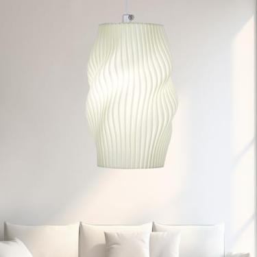 Imagem de Luminária Pendente 3D para Cabeceira, Branca, com Lâmpada LED 5W, Cabo 2m, Fibra de Resina, Soquete E27 (1017-Luz fria)