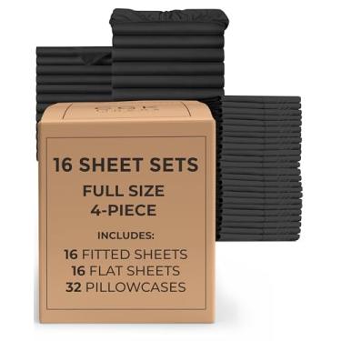 Imagem de Pacote com 16 conjuntos de lençóis - (16) conjuntos completos de lençóis com bolsos profundos - roupa de cama a granel para hotéis, spas e airbnbs - respirável, refrescante e sem rugas - (completo