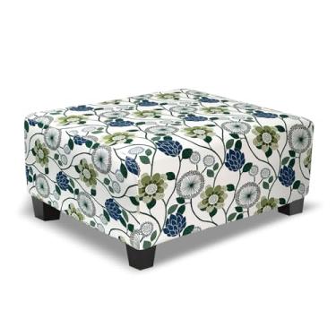 Imagem de TOPHMDECOR Capa otomana estampada retangular, capa elástica para apoio para pés com fundo elástico, protetor de tecido macio para otomano retangular na sala de estar ou quarto, médio, flor C