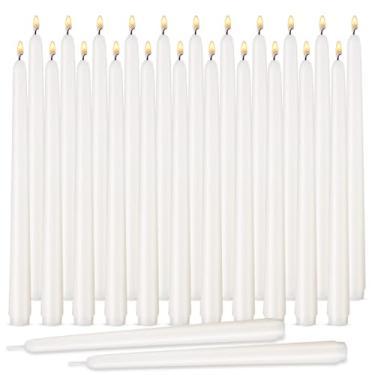 Imagem de Velas brancas cônicas, conjunto de 24 velas cônicas sem cheiro e sem fumaça de 25,4 cm, cera de parafina com mechas de algodão para queimar aproximadamente 7 a 8 horas