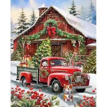 Imagem de Kits de pintura por números de Natal para adultos - kit de pintura por números caminhão vermelho, caminhão de Natal para adultos kits de pintura por números em tela sem moldura tintas acrílicas para