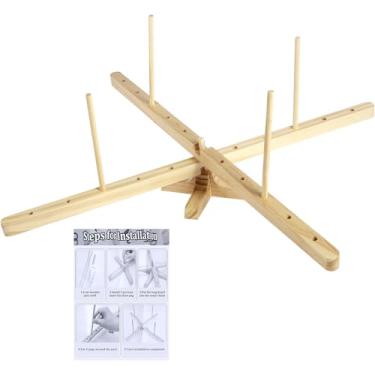 Imagem de HSHGZSR Enrolador de fio de lã, enrolador de fio de madeira de pinheiro, enrolador de fio de lã giratório ergonômico, enrolador de esferas de fio conveniente, girador de fio para linhas de enrolamento
