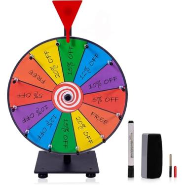 Imagem de Hooomyai Roda de prêmio giratório resistente de 30,5 cm, 12 compartimentos coloridos para prêmio de mesa, roda giratória da sorte com marcadores apagáveis a seco e borracha para feiras de carnaval