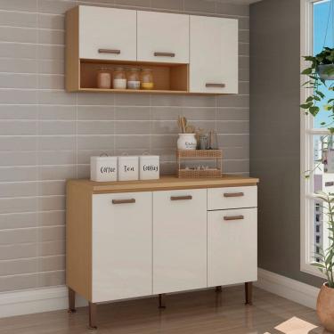 Imagem de Cozinha Compacta 6 Portas 1 Gaveta 100% Mdf Cb0086 Freijó/Off White Laca Brilho - Genialflex