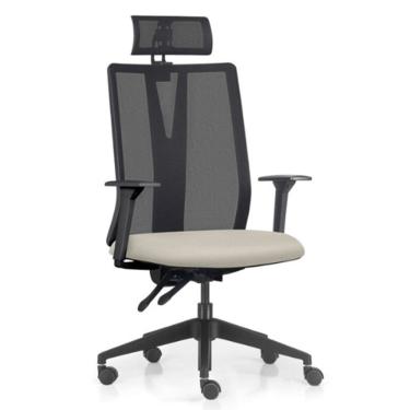 Imagem de Cadeira Escritório Giratória Presidente Flow F02 Base Preta Sintético Bege - Lyam Decor