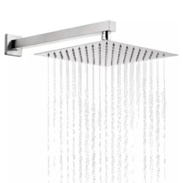 Imagem de Chuveiro Quadrado 20x20 Cromado Inox Com Braço 40cm Slim - Metais Hous