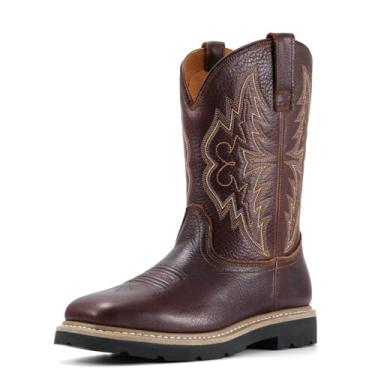 Imagem de SUREWAY Botas masculinas de caubói ocidental, bico macio, impermeável, bico quadrado, botas de trabalho para homens, confortáveis e duráveis, resistentes a óleo/deslizamento, couro mais grosso, sola
