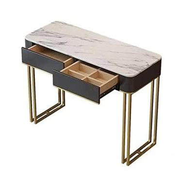 Imagem de YAYA2021-SHOP Penteadeira de penteadeira de madeira penteadeira de metal pernas espaçosas mesa de mesa quarto penteadeira de maquiagem para mulheres e meninas (tamanho: 80 cm)