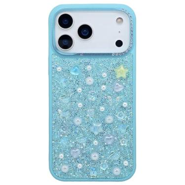 Imagem de DMaos Capa para iPhone 17 Pro Max para mulheres, capa de diamante brilhante brilhante com pérolas de cristal, super fofa para iPhone17 Pro Max 6,9 polegadas - azul-petróleo