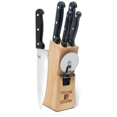 Imagem de Conjunto de Facas em Aço Inoxidável com Bloco de Bancada, 7 Peças, MOSS STONE, Preto