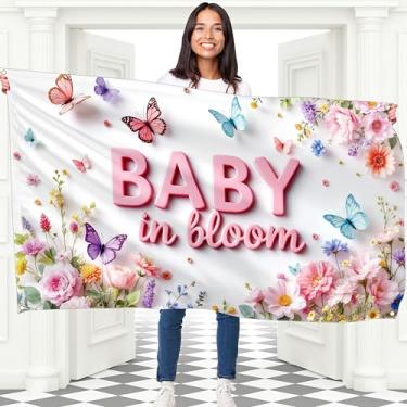 Imagem de Banner Baby In Bloom - Banner para menino ou menina 1,5 x 3 pés - Decorações de boas-vindas para bebês - Ele ou ela para chá de bebê ou festa de revelação de gênero