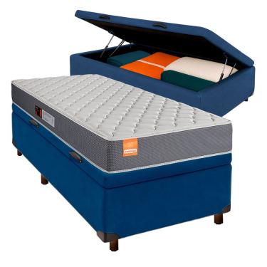Imagem de Conjunto Cama Box Bau Azul Solteiro + Colchão D23 Pro Inducol