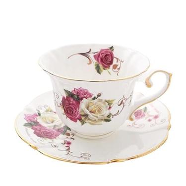 Imagem de Conjunto de chávenas de chá de cerâmica pires porcelana real vintage reutilizável conjunto de xícaras de café borda dourada chá extravagante Xicara caneca de café (cor: Estilo 4)