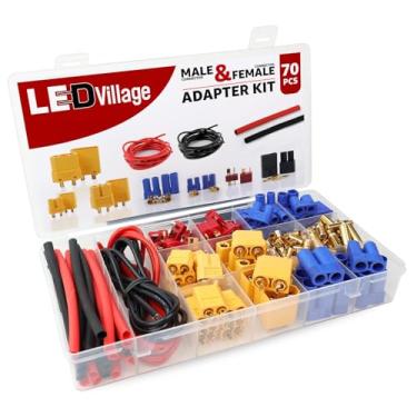 Imagem de Ledvillage 70 peças T-Plug / XT60 / XT90 / EC3 / EC5 Kit de conectores adaptador de plugue macho e fêmea 14 AWG fio de silicone e tubo termorretrátil para bateria RC Lipo motor ESC