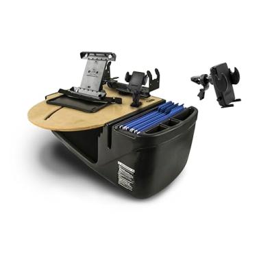 Imagem de AutoExec Mesa de carro AE-RMCD-PI-PM-TAB-PS-VC-11M Roadmaster e estação de trabalho portátil com inversor de potência de 400 watts, suporte para celular, suporte para tablet, suporte de impressora e