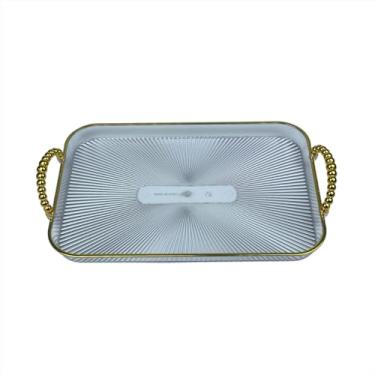 Imagem de Bandeja Decorativa Grande Alça Detalhada Retangular Taças Borda Dourada