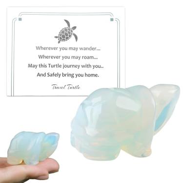 Imagem de NUKAYAI Presentes de viagem de tartaruga opalita para mulheres, estatuetas de tartaruga feitas à mão, pedra de cura, boa sorte, branca, esculpida, decoração de mesa de escritório, presentes de