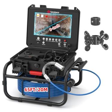 Imagem de Sanyipace Câmera De Drenagem 512 Hz, Esgoto Autonivelante Com Contador Distância, Zoom 5X, Bateria 4500 Mah, Tubulação À Prova D'Água Para Inspeção Dutos Encanamento Residencial, Cabo 66 Pés/20 M, C