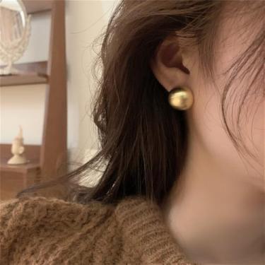 Imagem de Brinco minimalista de bolinhas para mulheres, brincos grossos redondos de meia bola, moda de prata esterlina, botões escovados, simples, uso diário, joias de festa delicadas, Small, Metal, Sem pedra