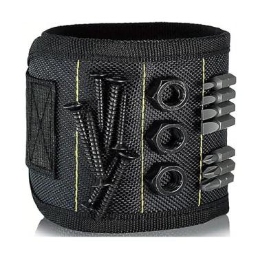 Imagem de Pulseira magnética para ferramentas, pulseira de ferramentas com 10 ímãs poderosos para segurar parafusos, pregos, parafusos, brocas, prendedores, presentes para pais, eletricista-preta