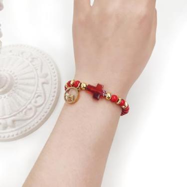 Imagem de Pulseira de fé elástica clássica feita à mão com contas de turquesa cristã, pulseira com pingente de sementes de mostarda religiosa de rotund, joia de fé para oração e bênção, One Size, Pedra Aço