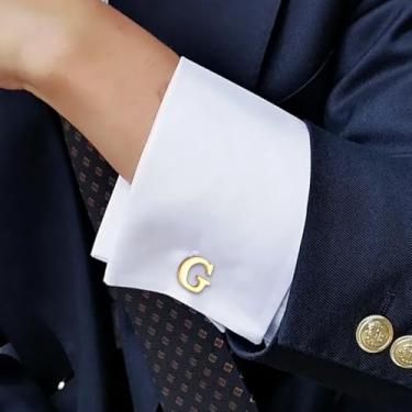 Imagem de Abotoaduras masculinas clássicas de aço inoxidável com 26 letras iniciais do alfabeto abotoaduras, One Size, Aço inoxidável, Sem Pedra Preciosa