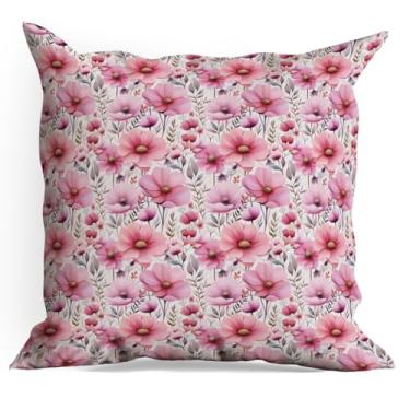 Imagem de Capas de almofada de flores cor-de-rosa, pacote com 18 x 18 unidades de capas de almofada florais vintage para sala de estar, casa de fazenda, quarto, sofá-cama, decoração de assento de carro