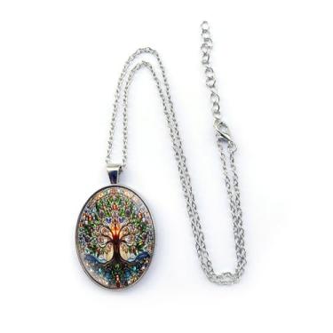 Imagem de Colar com pingente de vidro com árvore da vida, joias personalizadas, presentes para homens e mulheres
