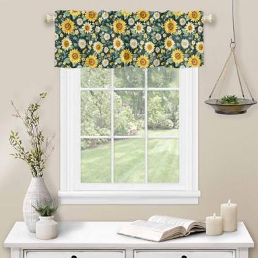 Imagem de Cortina de decoração de girassol margarida para janela, aquarela, flor, bolso para varão, sanefa, cozinha, tratamento de janela para quarto, sala de estar, 137 x 45 cm