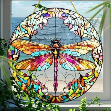 Imagem de Apanhador solar de acrílico colorido, libélula 18 cm, decoração de janela suspensa com design de vitral impresso, apanhador de sol, ideia de presente e ornamento de jardim, uso interno e externo