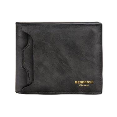 Imagem de Carteira masculina dobrável, macia, curta, 2 em 1, porta-cartões removível e carteira fina de poliuretano com 8 compartimentos para cartões, porta-cartões de visita, Preto, small, Casual