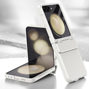 Imagem de Para Samsung Flip5 Flip 5 5G Zflip5 Bolsa para celular com dobradiça para Samsung Galaxy Z Flip5 Capas rígidas de película protetora de vidro, branca, para Samsung Z Flip 5