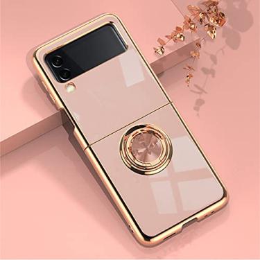 Imagem de Para Samsung Z Flip 3 Case Plating Ring Phone Case Para Galaxy Z Flip 3 5G TPU Stand Back Cover, Rosa, para Samsung Z Flip 3