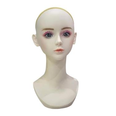 Imagem de Kokiya Cabeça de manequim feminina, cabeça de manequim de 15,75 polegadas, suporte para exibição de perucas com maquiagem para correntes, chapéus, brincos,