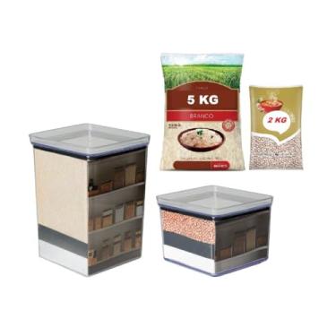 Imagem de Porta Mantimentos, Kit Pote Hermético 5kg de Arroz Multiuso Conserva Alimentos Porta Mantimentos Moderno(02 Potes A+F)
