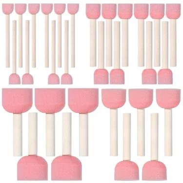 Imagem de SOFPLATE Conjunto de 30 peças de pincéis de esponjas redondas de 4 tamanhos, pincéis redondos de espuma com cabo de madeira, espumas de círculo rosa, ferramentas de decoração de estêncil pontilhadas