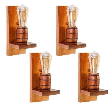 Imagem de Kit 4 Arandelas Barril Delenha Decor Madeira Maciça - Mogno