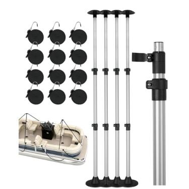 Imagem de OCEANBROAD Postes de suporte de cobertura de barco de alumínio telescópico ajustável - ajuste universal para pontão, casco em V, Jon Boats - sistema de suporte de capa à prova d'água à prova de vento