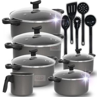 Imagem de Jogo de Caçarolas Caneco 11 Peças Antiaderente Teflon Panelas Grande -