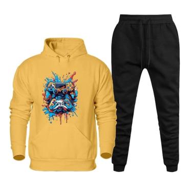 Imagem de Conjunto de Frio Moletom Plus Size Masculino Blusa Com Capuz Canguru e Calça Comprida Basica