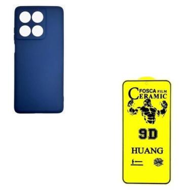 Imagem de Kit Capinha Aveludada Azul Marinho + Película Fosca Ceramica Moto EDGE