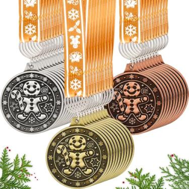 Imagem de Cunno 36 medalhas de Natal para concursos, prêmios de troféu de gengibre de 5 cm com 36 fitas, medalha de Natal, prêmios de inverno para festas de Natal, festas de aniversário, competições (cores