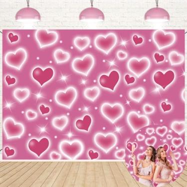 Imagem de Fundo de coração rosa do início dos anos 2000, 18 x 1,5 m, coração com glitter, romântico, festa do dia dos namorados, chá de bebê, doce, 16, 18, 21, 30, aniversário feminino, faixa decorativa
