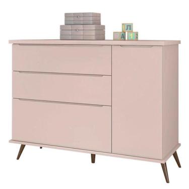 Imagem de Cômoda Infantil Retrô Melinda 1 Porta E 3 Gavetas Rosê - Phoenix Baby Rosê