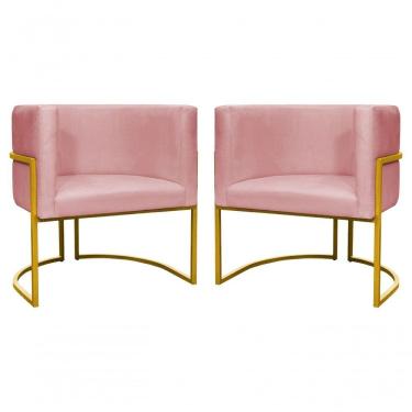 Imagem de Kit 2 Poltronas Decorativa Luxo Base De Metal Dourada Escritório Recepção Sala Suede Rosa Eli Móveis E Decoração