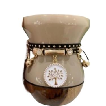 Imagem de Taças de Vinho, Copos, Jarros de, Conjuntos de Mate: Bule de Madeira Colorido + Pulseira(Bege bicolor + Árv. da vida)