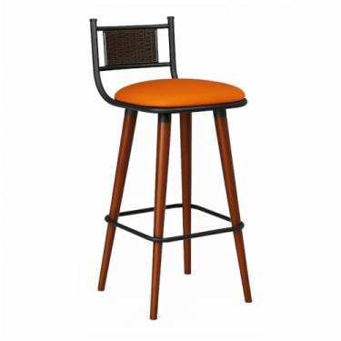 Imagem de Banquetas Alta com Pés de Madeira para Balcão Bancada Bistrô Moderna Luxo (Caramelo)